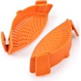 thumbnail image 1 of Paquete de 2 coladores de pasta de silicona con clip, compatibles con sartenes de tamaño universal, material de calidad alimentaria, resistente al calor, color naranja, 1 of 5