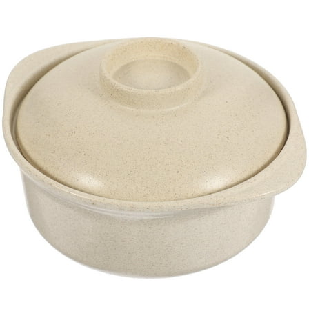 BESTONZON Beige Double Handle Soup Bowl with Lid Household Food Serving Bowl for Kitchen Use