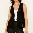 thumbnail image 2 of LNWUY Women Trendy Western Tassel Vest Open Front Faux Suede Fringe Cardigan Sleeveless Jacket Vintage Hippie Outwear Black M, 2 of 7