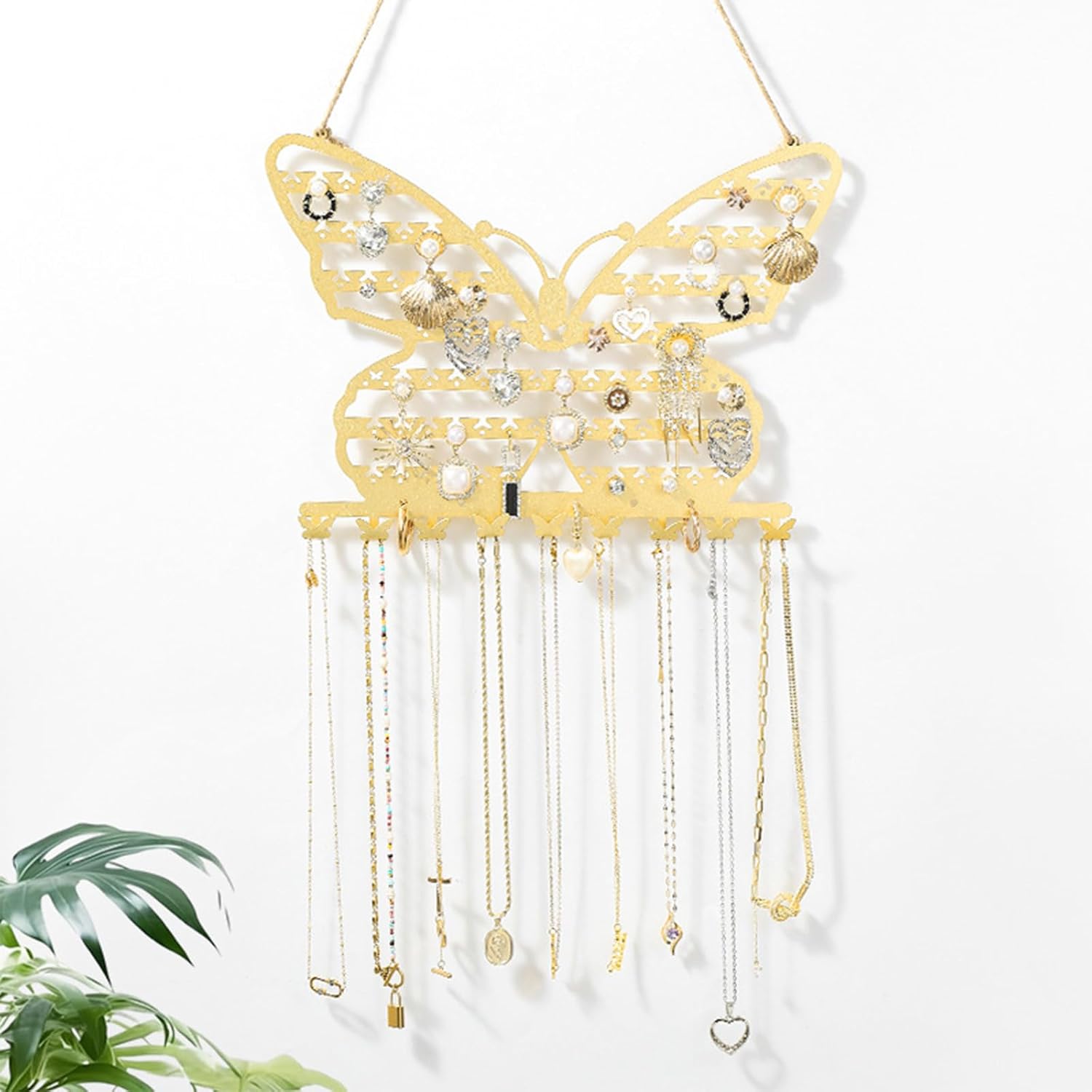 GYTY Butterfly Wall Mounted Jewelry Organizer, Metal Butterfly Earring Holder for Girls, Hanging Jewelry Organizer Display Decorative with Hooks for Necklaces Bracelets (B)