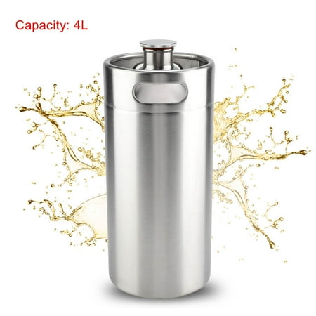 Draw Beer Dispenser 2 Kegs - WALFRONT 4L Stainless Steel Beer Keg Dispenser Mini Beer Barrel with Spiral Cover Lid Practical Home Fridge Hotel Silver