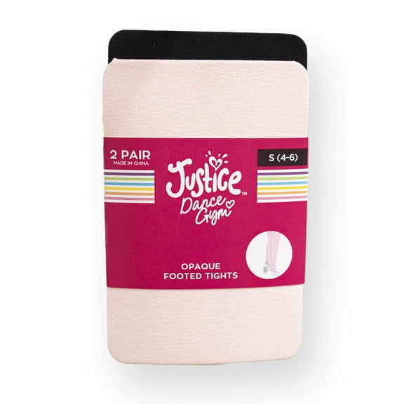 Justice Girls Opaque Footed Tights, 2-Pack, Sizes 2-16