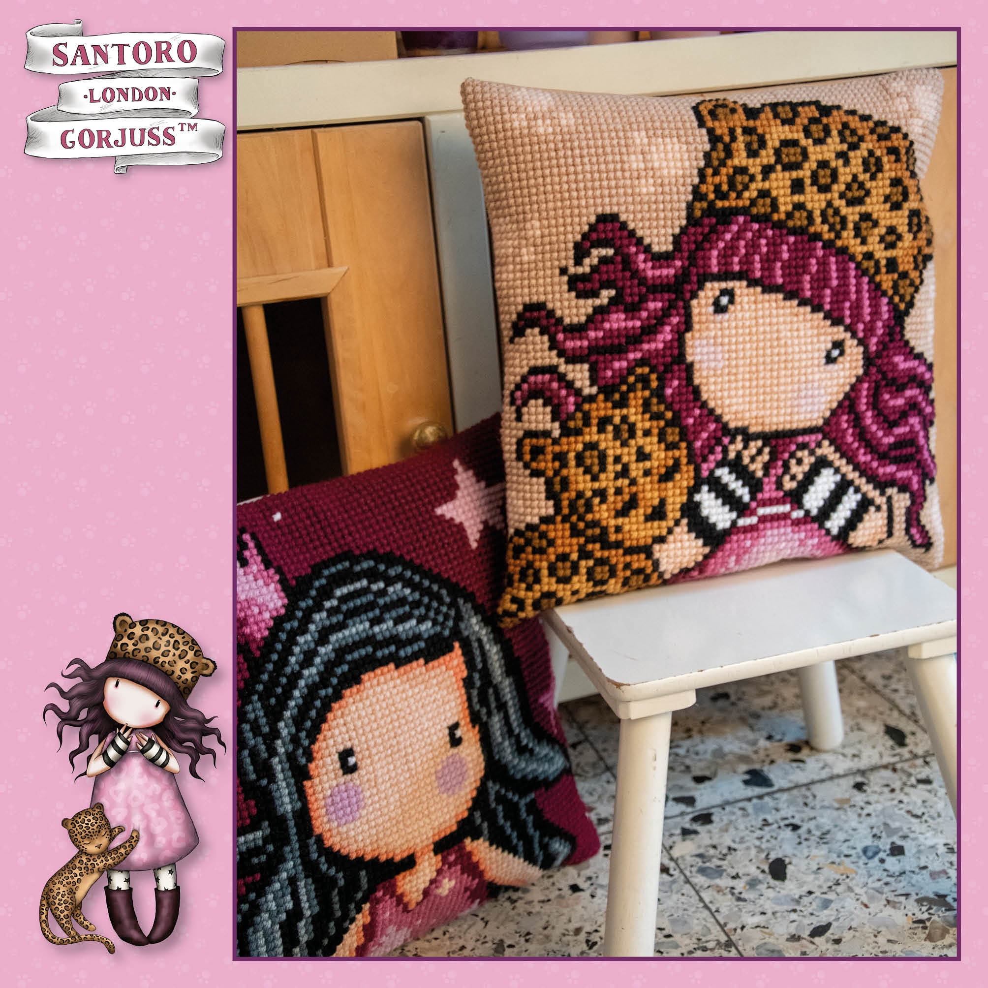 Gorjuss Purrrrrfect Love Cross Stitch Cushion Kit by Vervaco