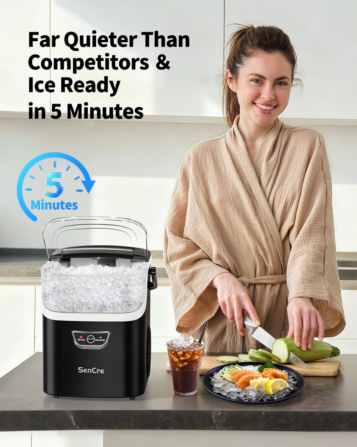 Aeitto Countertop Ice Maker Machine, 8 Ice Cubes in 6 mins,36lb/Day Ice with 2 Sizes, Auto-Cleaning Ice Makers Portable Ice Machine for Home Kitchen Office Party & Large Families