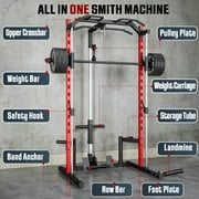 VIBESPARK Smith Machine Power Rack with Lat-Pull Down Pulley System & Cable Row, Multi-Functional Squat Rack Cage with Barbell Bar, Landmine, Pull-up Bar and More Attachment for Home Gym