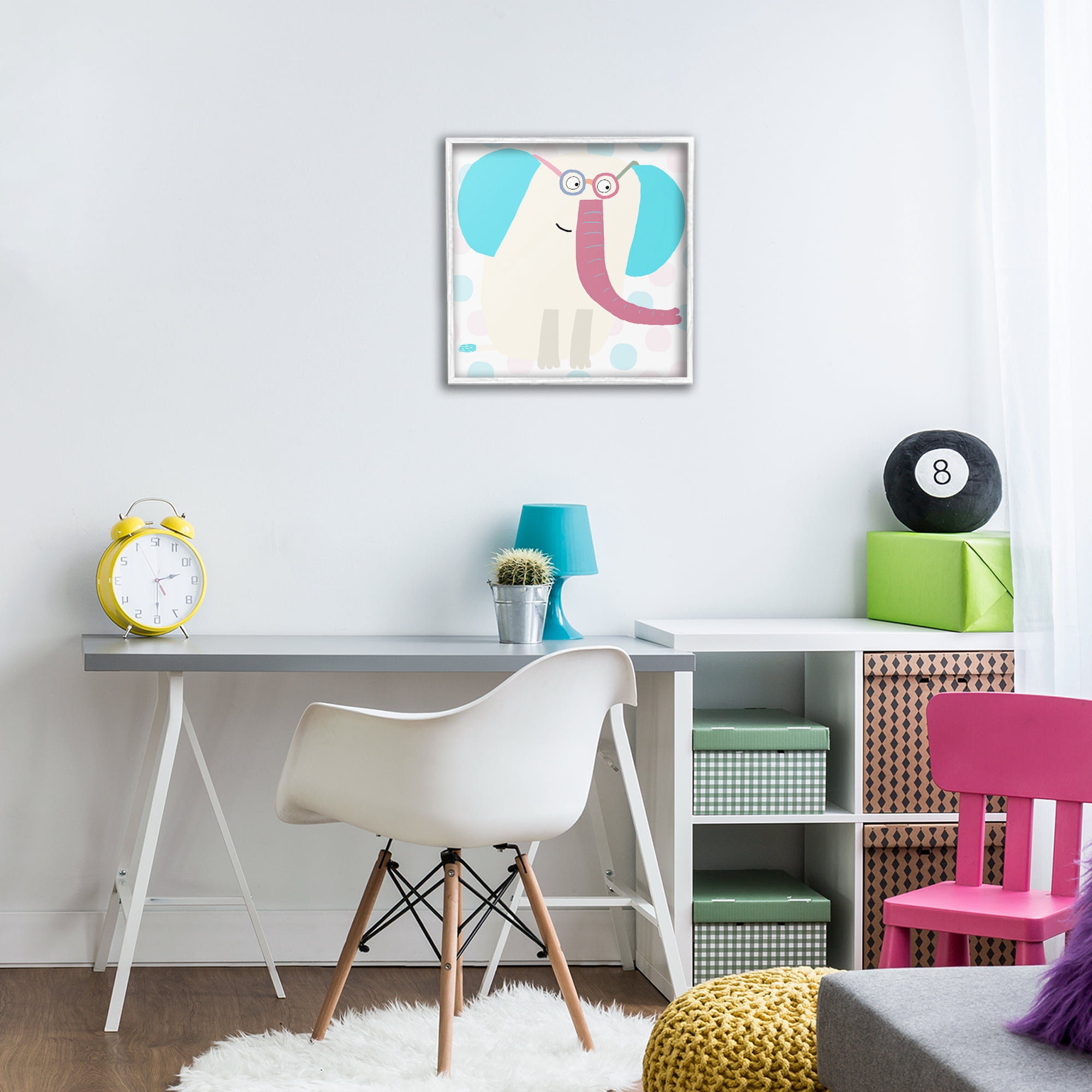 Stupell Industries Electric Blue Elephant White Framed Giclee Art, design by Carla Daly