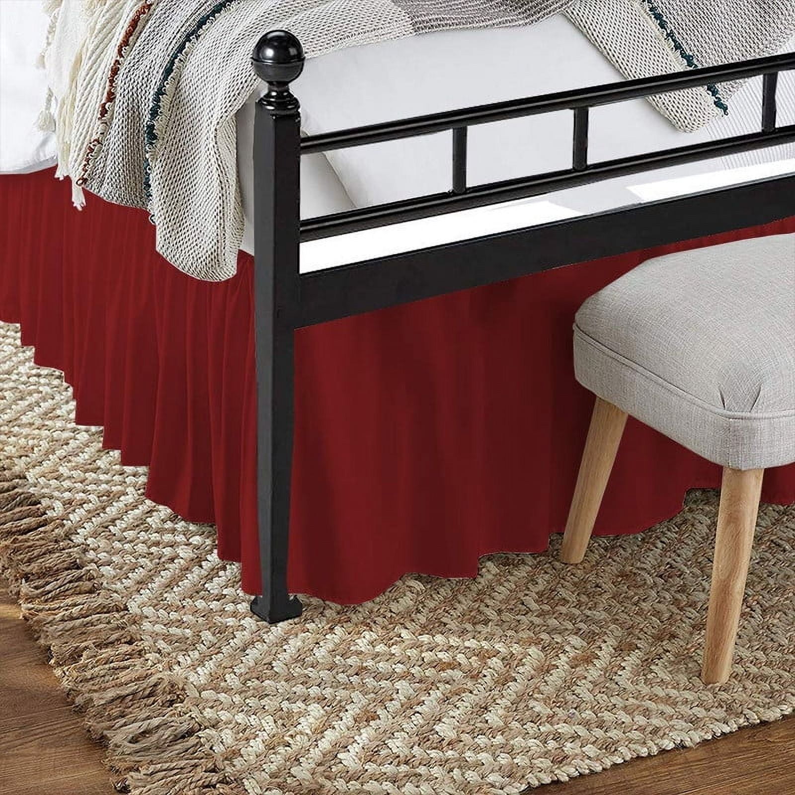 Ruffle Bed Skirt with Split Corners - 12" Tailored Drop Dust Ruffle Bedskirt Three Sided Coverage - 100% Microfiber -Wrinkle Free-Olympic Queen Size-Burgundy Solid