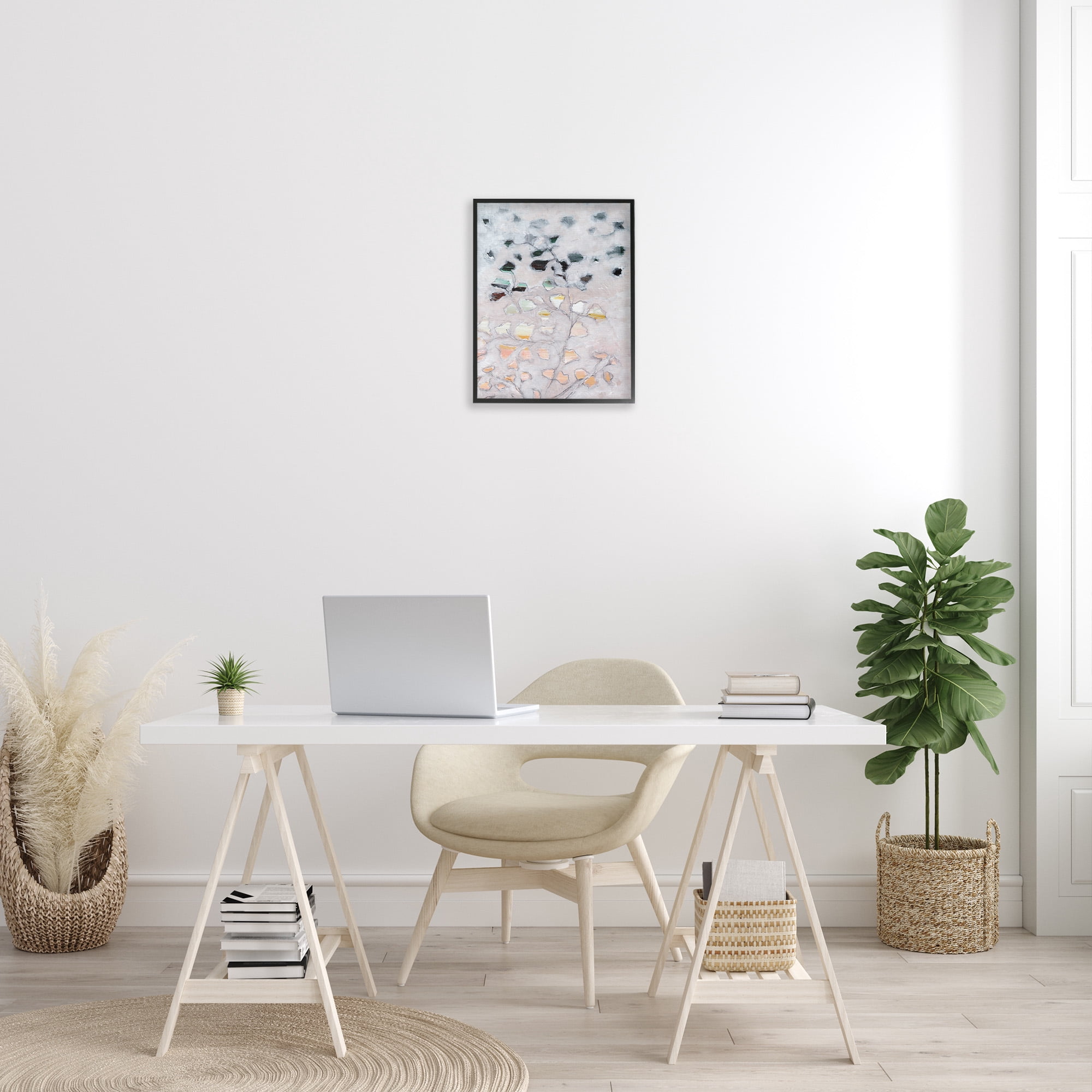Stupell Industries Pastel Ombre Plant Leaves Botanical & Floral Painting Black Framed Art Print Wall Art, 16 x 20