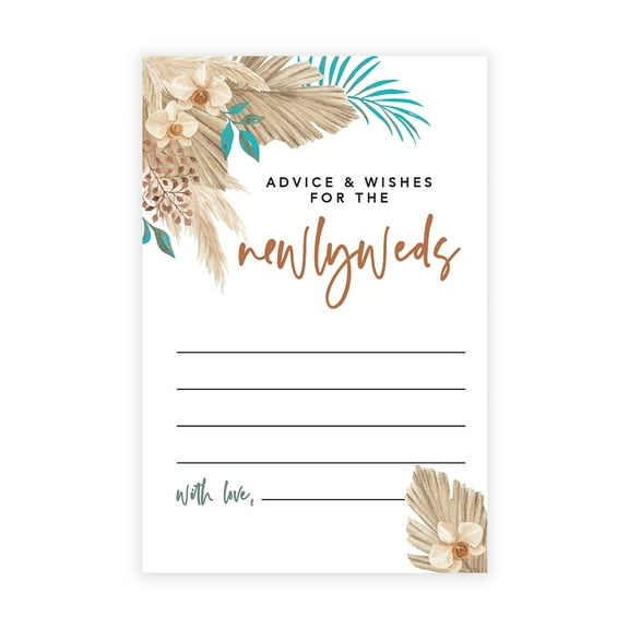 Koyal Wholesale Boho Tropical Dried Floral Palm Leaves Wedding Advice & Well Wishes Cards for Bride and Groom, 56 Pack