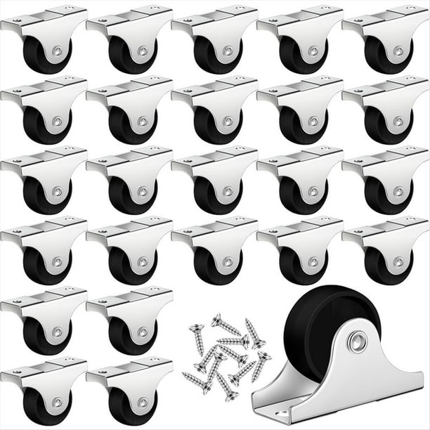 Ruedas Pequeñas, Rígidas, No Giratorias, Fijas, con Placa Superior de Metal para Muebles, Pequeños Electrodomésticos con Tornillos, 24 Piezas