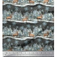 thumbnail image 1 of Soimoi Gray polyester Crepe Fabric Reindeer & Snowflakes Tree Decor Fabric Printed Yard 52 Inch Wide, 1 of 5