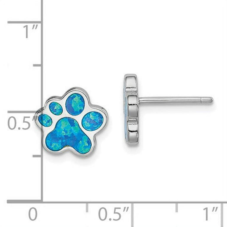 Sterling Silver Created Blue Opal Inlay Paw Print Post Stud Earrings Sterling Silver Created Blue Opal Inlay Paw Print Post Stud Earrings