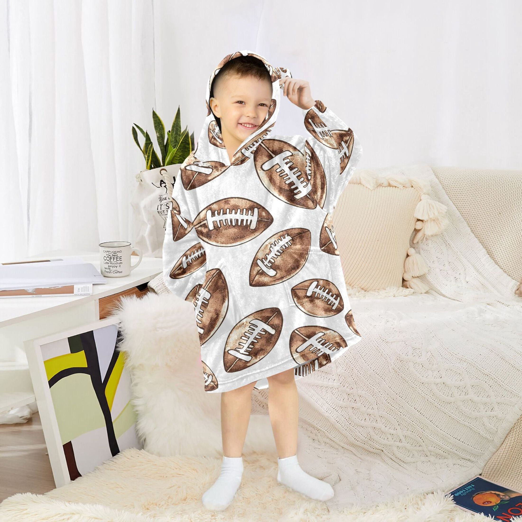 joogoo Wearable Blanket Hoodie for Retro Football Oversized Sherpa Hooded 3-14 YR M