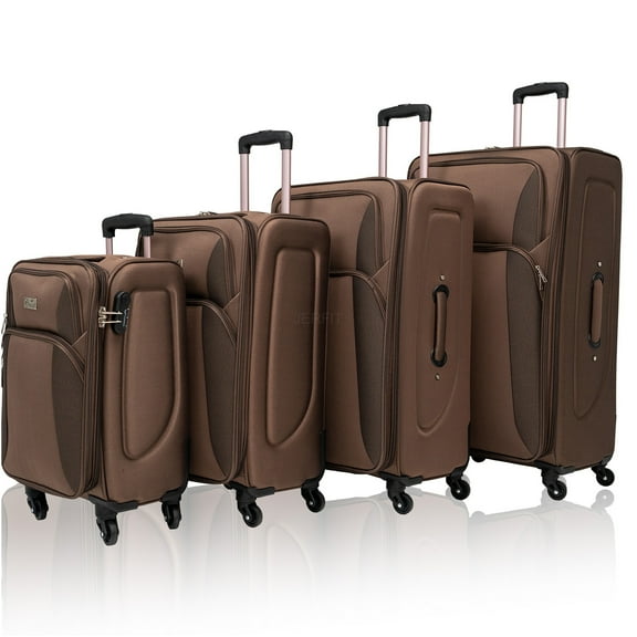 JERFIT 4-Piece Expandable Softside Luggage Set, Lightweight Suitcases with Smart Organization for Travel, Brown
