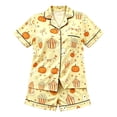 thumbnail image 4 of Afdoent Girls Pajamas Set Halloween Pumpkin Print Sleepwear Short Sleeve Lapel Top And Shorts Comfy Pajamas Set Casual Loungewear Comfortable Kids Holiday Sleepwear 3-4 Years, 4 of 4