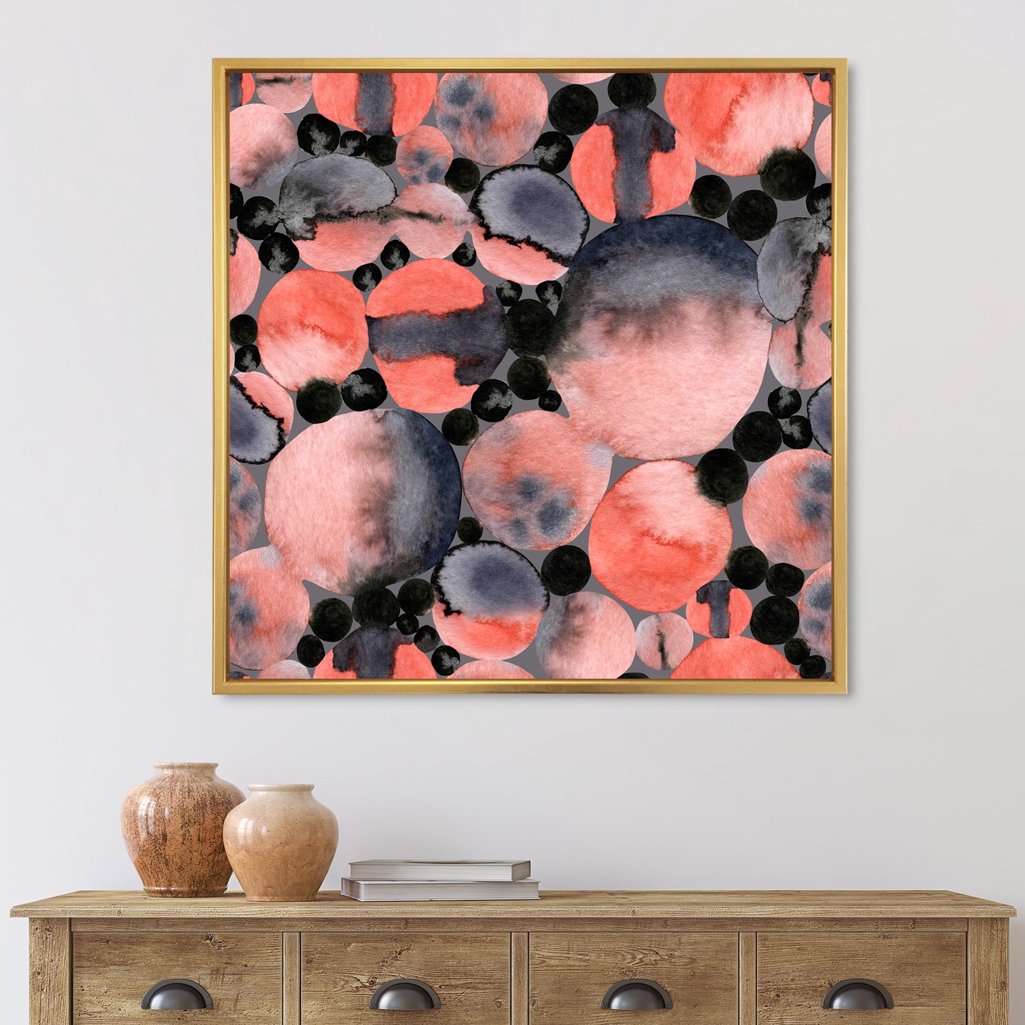 Designart 'Polka Dots Abstract Geometric Art' Modern Framed Canvas Wall Art Print