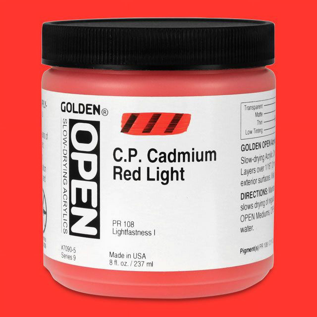 Golden Heavy Body Artist Acrylics - Cadmium Red Light, 8 oz Jar