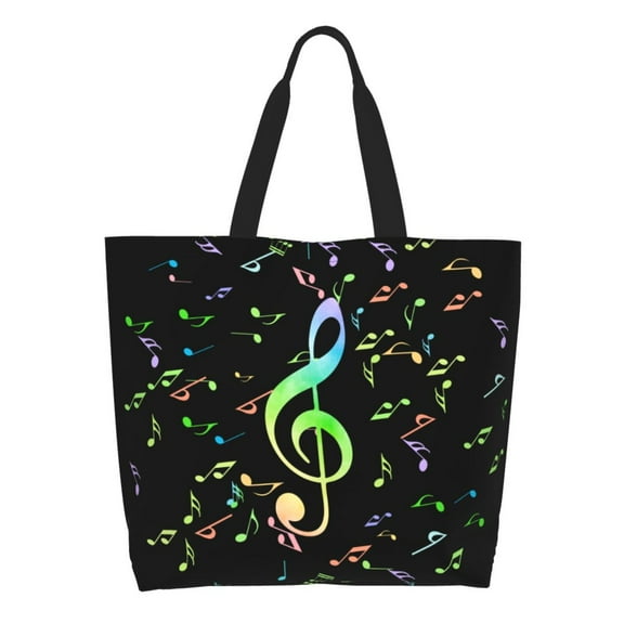 Honeii Music Notes Print Tote Bag for Women, Foldable Tote Bag Large Shoulder Bag Top Handle Handbag for Travel, Work
