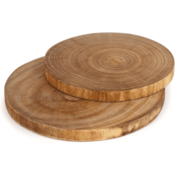 2 Pack Round Wood Cutting Board Large Slab Serving 9"-10"/11"-12"wood Cheese
