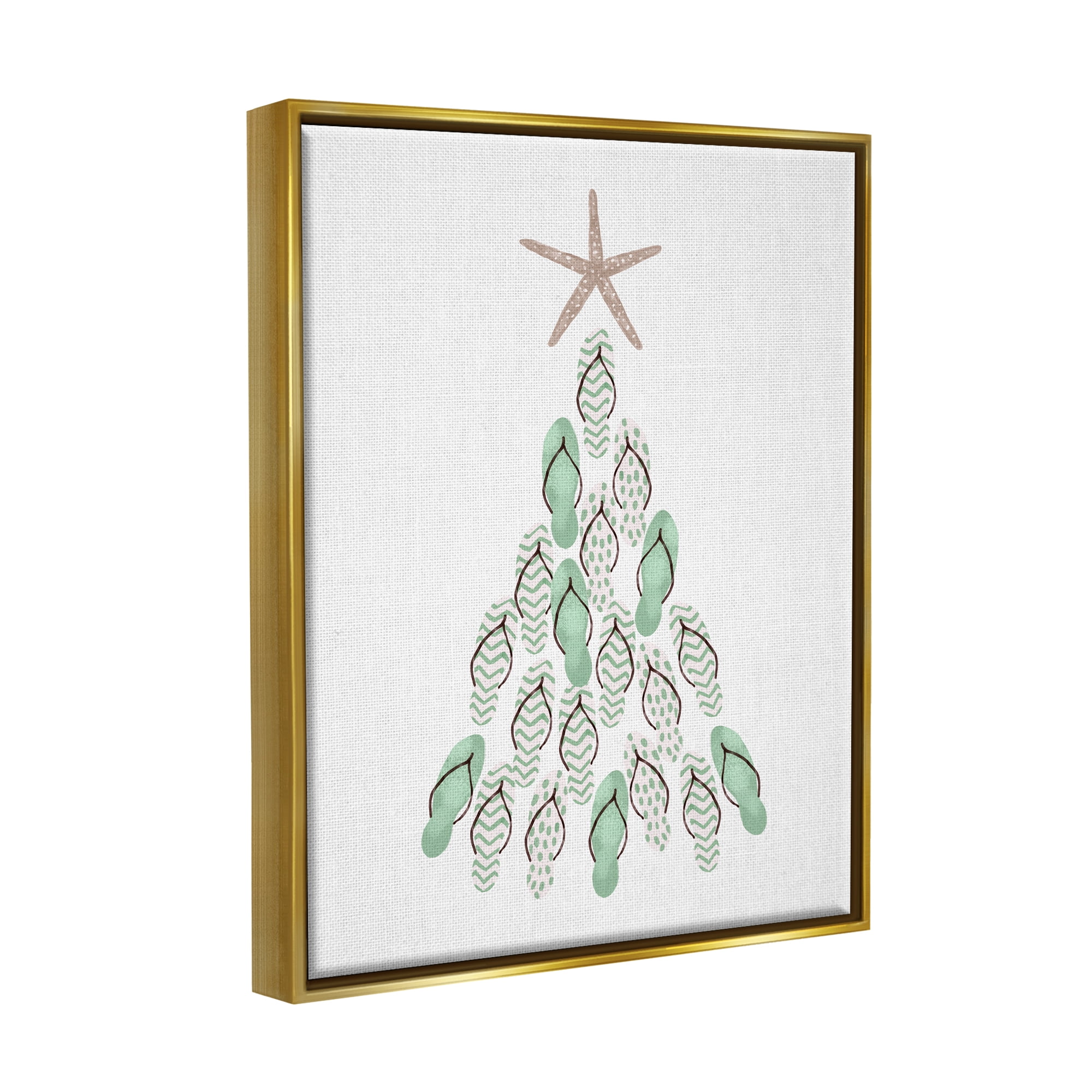 Stupell Industries Flip Flop Beachy Christmas Tree Holiday Painting Gold Floater Framed Art Print Wall Art
