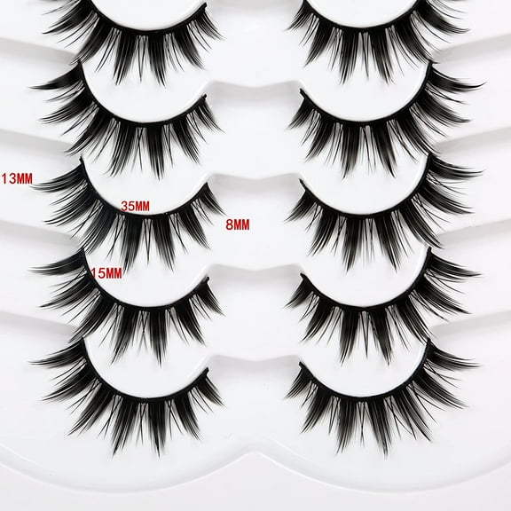 Manga Lashes False Eyelashes Doll Eye Natural Anime Lashes 8D Spiky Wispy Thick Faux Mink Eye Lash Strips 7 Pairs Pack
