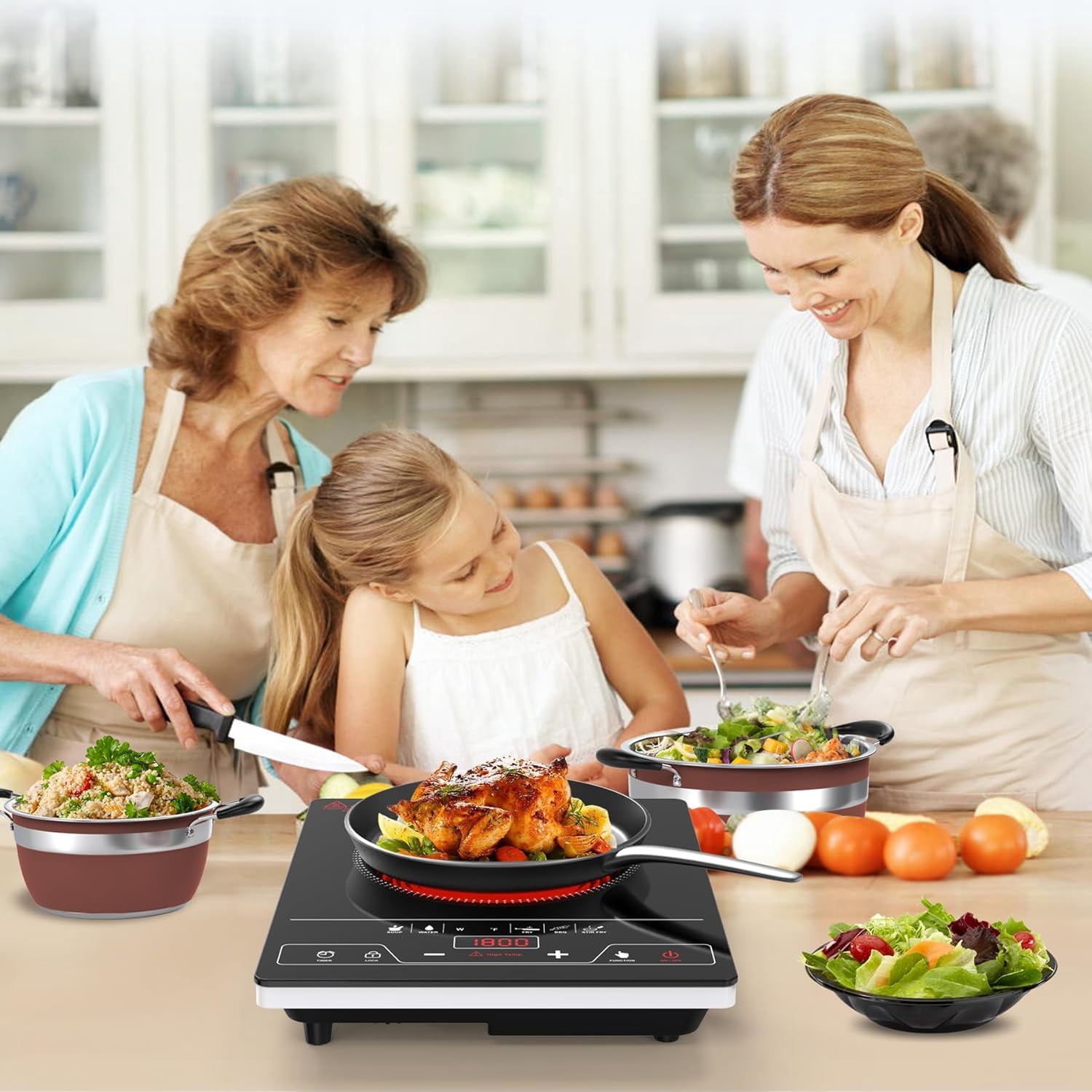VBGK Single Burner Electric Cooktop,1800W Electric Stove Top Portable Cooktop LED Touch Control,8 Power Levels, Kids Lock