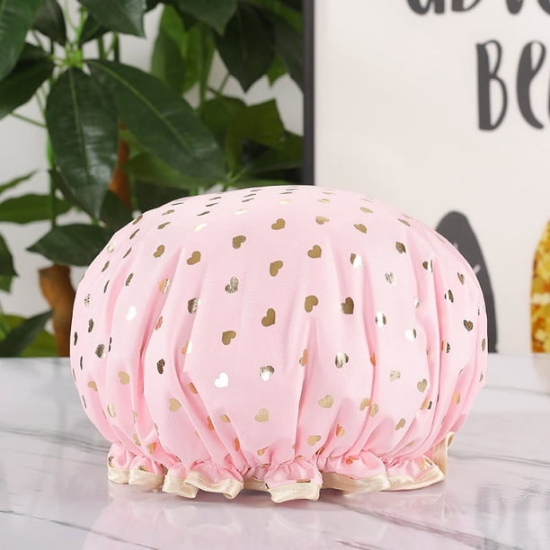 Gorro de ducha de doble capa engrosado, gorro para secar el cabello, gorro de ducha impermeable de poliéster y algodón bronceador para mujer, gorro de ducha para adultos de PEVA, gorro de ducha para