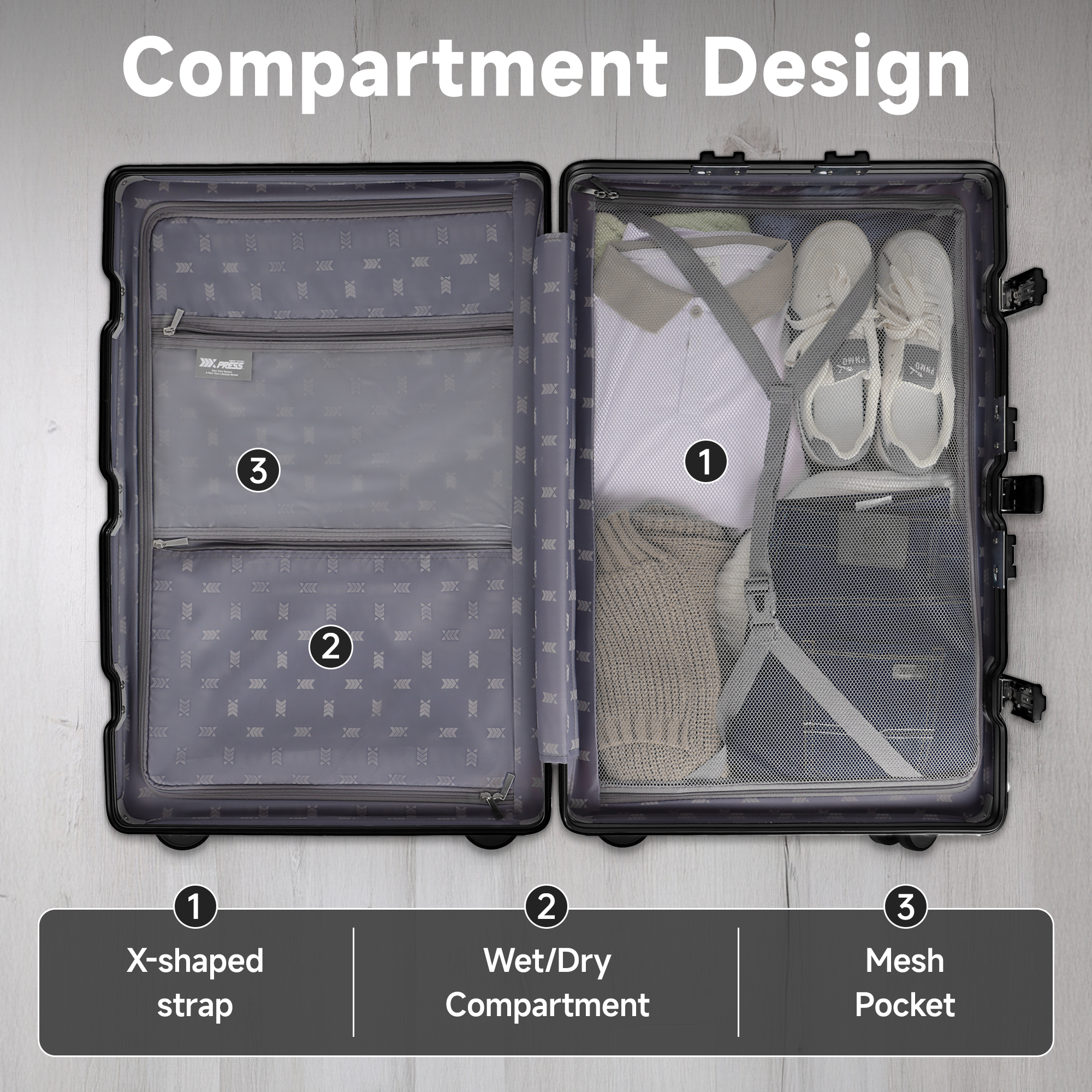 New York Xpress 28" Hardside Checked Luggage Aluminium Frame Zipperless Luggage with Spinner Wheels Double TSA Lock, Gray, AL12501