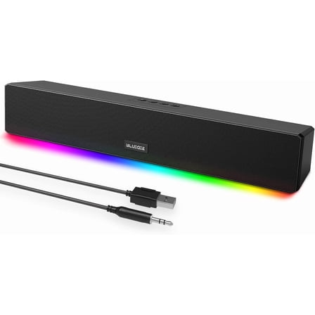 24W Bluetooth Computer Soundbar, 3.5mm Aux-in for Desktop Monitor, Computer Sound Bar with Deep Impactful Bass, Gaming Speakers for PC,Laptop,Tablet