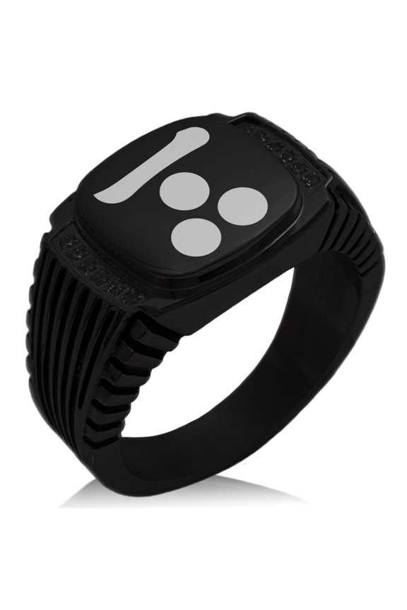 Stainless Steel Mouri Samurai Crest CZ Ribbed Needle Stripe Pattern Biker Style Polished Ring