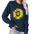 thumbnail image 2 of Sudadera de mujer Cuello redondo Manga larga Estampado de girasol Ajuste holgado Primavera Otoño Jersey informal Top Azul purpúreo L, 2 of 5