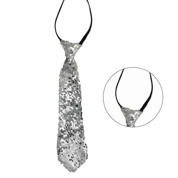 Unisex Reversible Sequins Neck Tie Stage Show Halloween Parties Zippered Necktie Pre-Tied Neck Wear Fashion Collar Ties
