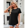 thumbnail image 2 of JYLFC Womens Shirts Short Sleeve Round Neck Pleated T-Shirts with Split, Black S, 2 of 4
