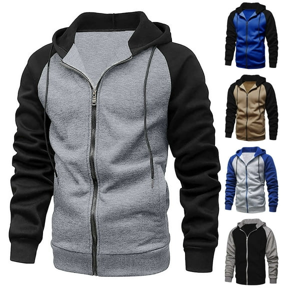 HAPIMO Men's Sweater Coat Western Hooded Drawstring Cardigan Solid Patchwork Pocket Jackets Casual Fashion Autumn Winter Zipper-Up Sports Long Sleeve Outwear Dark Blue L