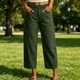 thumbnail image 2 of Women's Straight Leg Capri Pants Elastic Waist Cotton Blend Lounge Army Green Loose Fit Cropped Pants with Pockets Size 2XL, 2 of 6