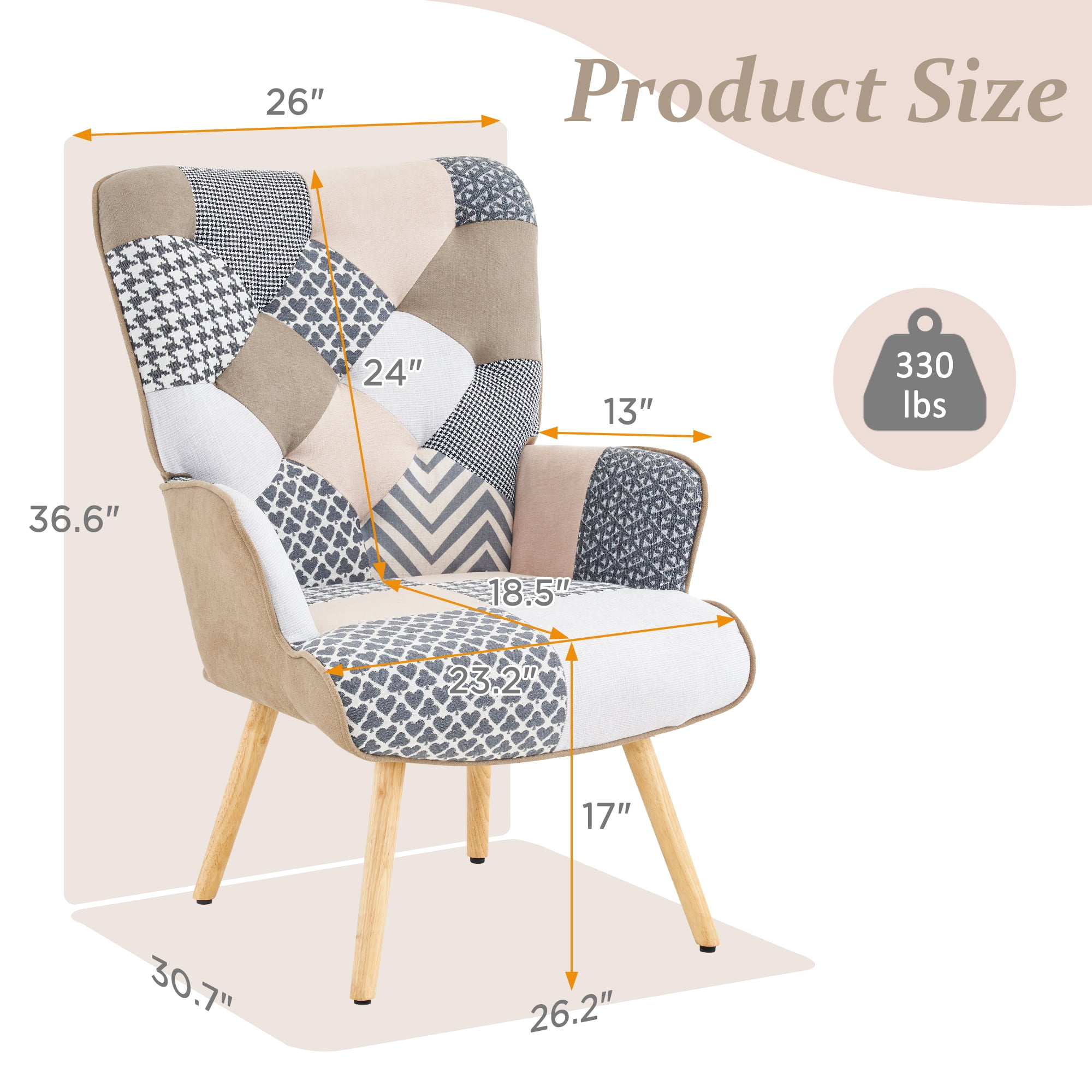 TEWLOSS Patchwork Accent Chairs Set of 2 Living Room Chairs, Gray
