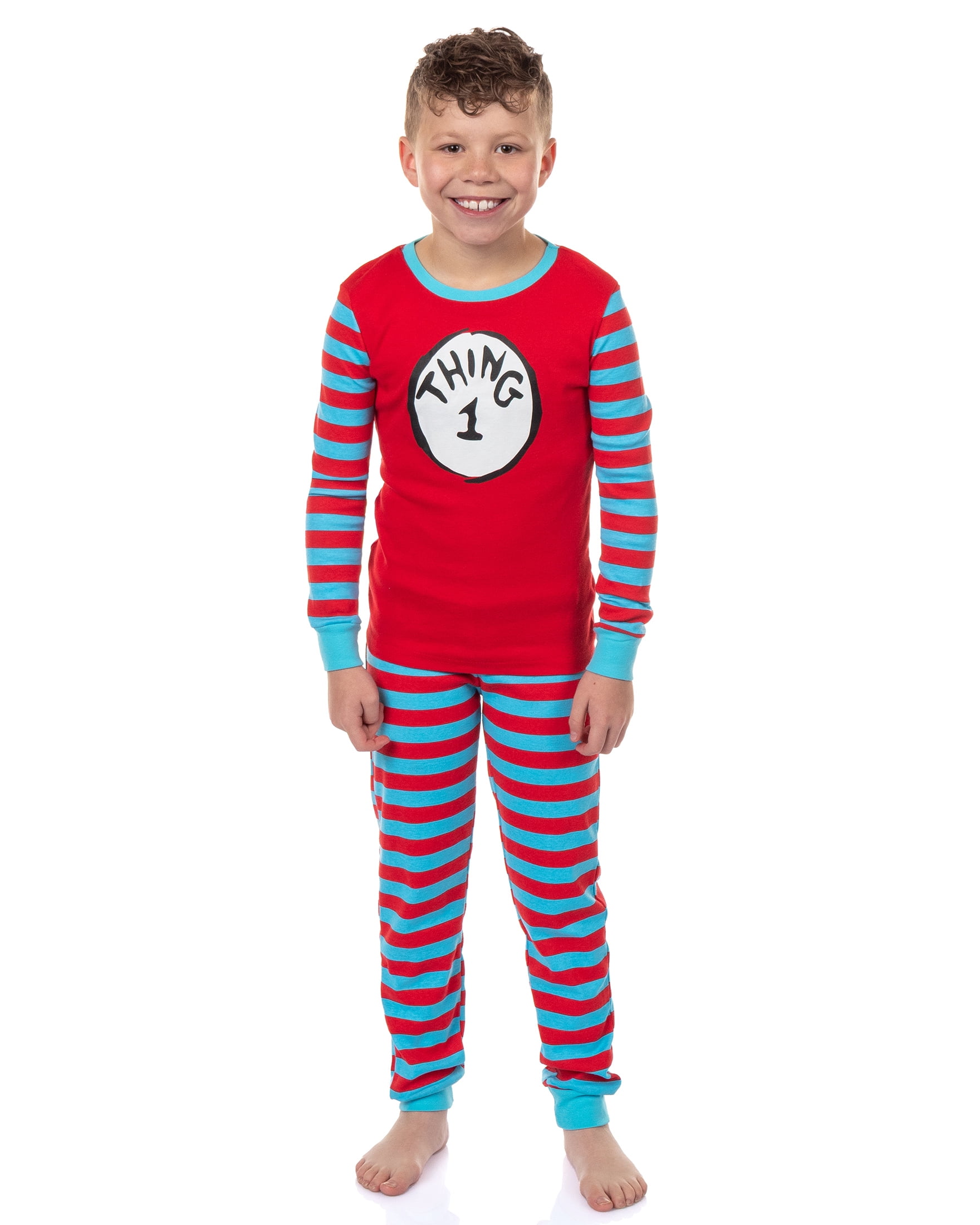 Dr. Seuss Thing 1 and Thing 2 Character Emblem Matching Family 2-Piece Tight Fit Pajama Set