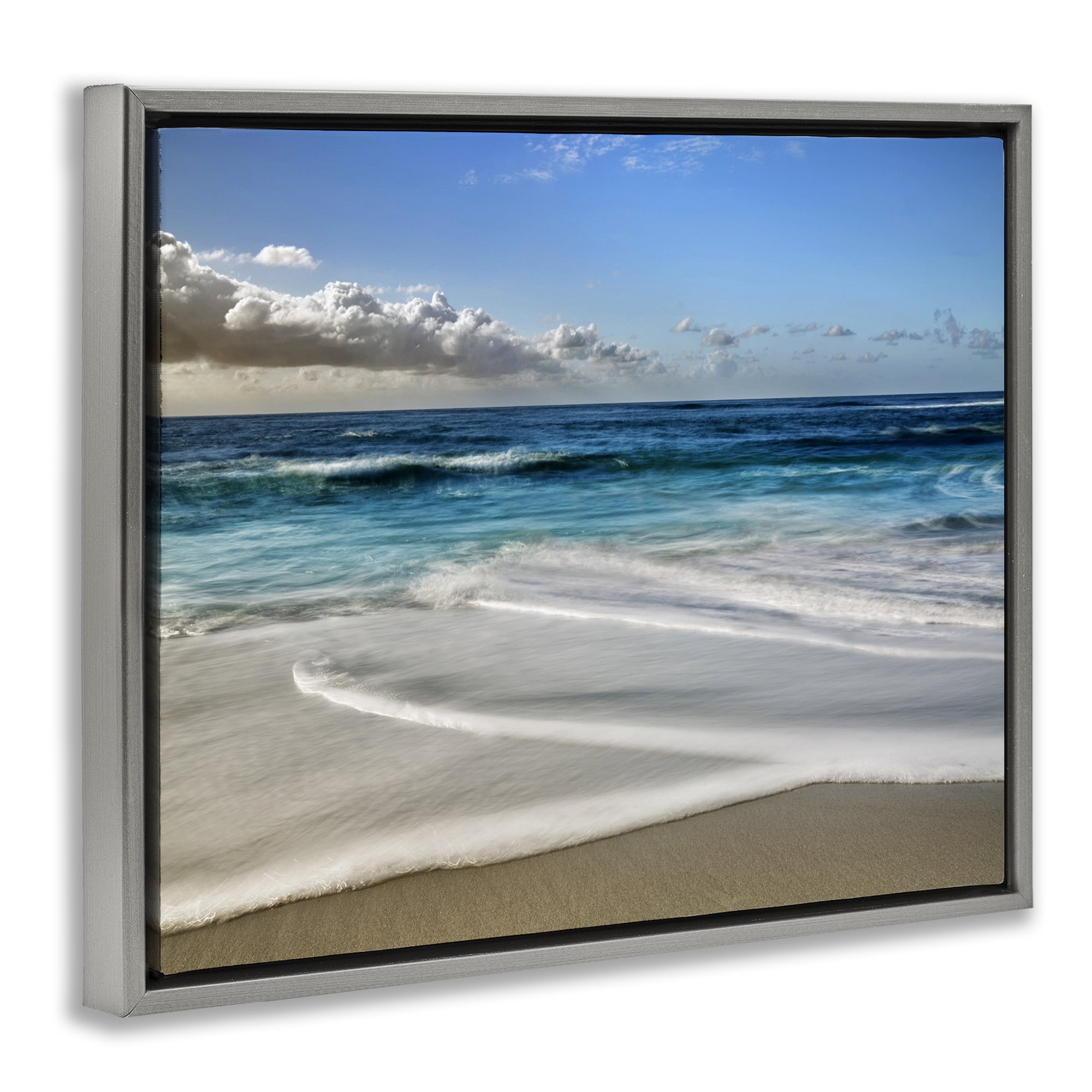 Stupell Industries Morning Foam on Shore Gray Framed Floater Canvas Wall Art, design by Superstock