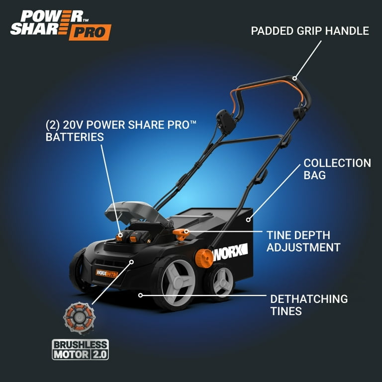 Worx Nitro WG855 40V Power Share Brushless 14 Cordless Dethatcher Batteries Charger Included