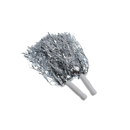 Team Color Shiny Metallic Foil Streaming 15 in Football Plastic Pom Poms, 2 CT, Silver