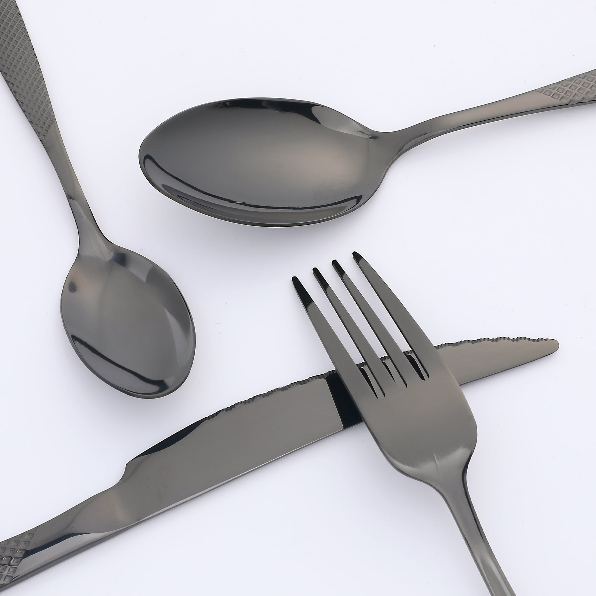 Unique Bargains Stainless Steel Flatware Set Black 24 Pcs