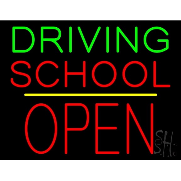 Driving School Open Block Yellow Line LED Neon Sign 15 x 19 - inches, Clear Edge Cut Acrylic Backing, with Dimmer - Bright and Premium built indoor LED Neon Sign for automotive store, and mall.