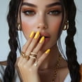 thumbnail image 6 of RAGUPEL 3D Flower Art Press on Nails Medium Almond Nails Press Ons Pink and Yellow Fake Nails with Relief Line Design Glossy False Nails Reusable Full Cover Acrylic Stick on Nail 24 Pcs, 6 of 8