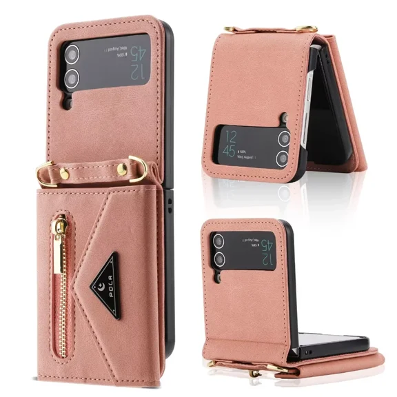 For Samsung Galaxy Z Flip 4 5G Leather Wallet Card Holder Crossbody Strap Stand Case Cover