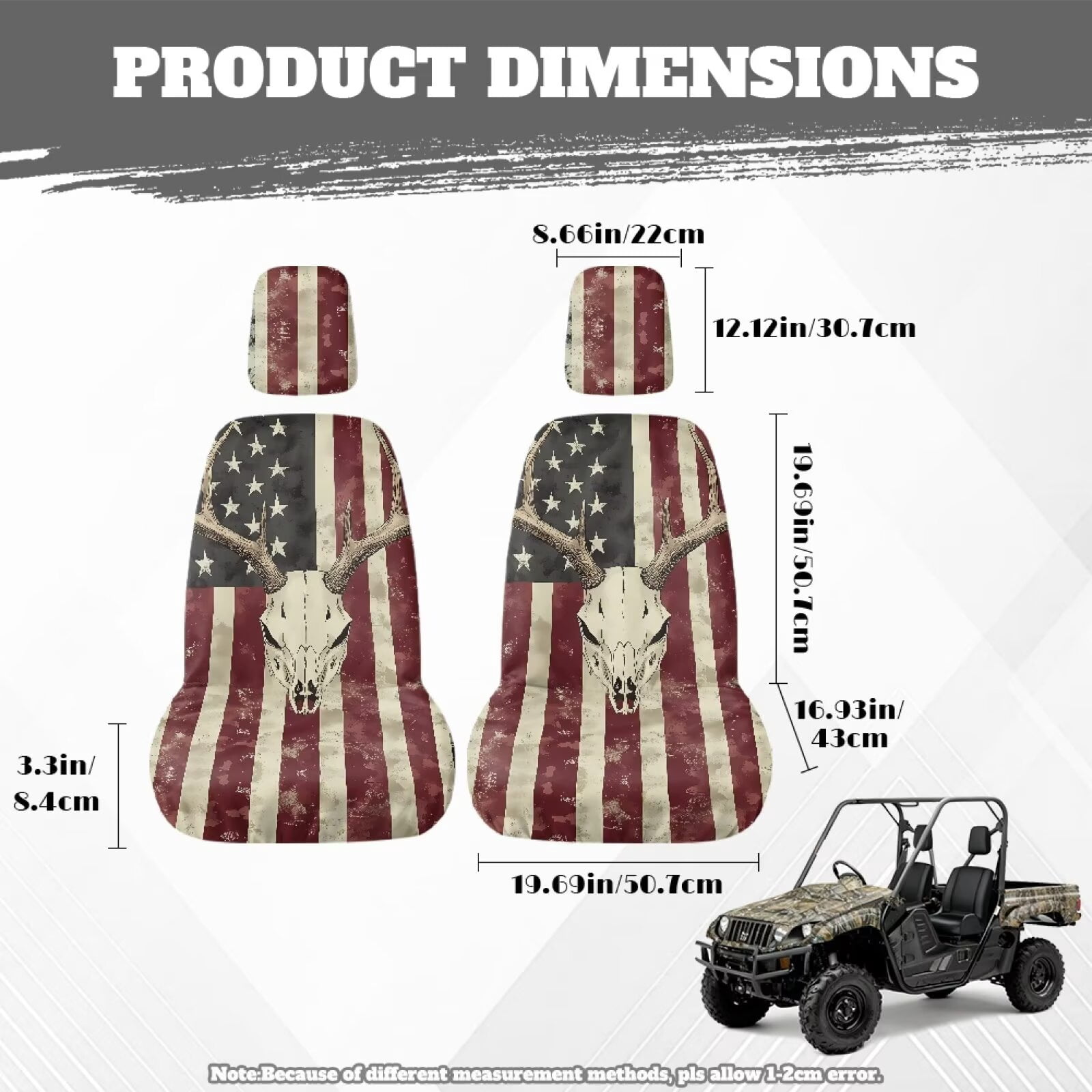KUIFORTI American Flag UTV Seat Covers Anti-Scratch Seats Cover for UTV Fits with Rhino Bucket Seat Cover with Headrest Covers for Yamaha Rhino 700 660 450 2004-2021
