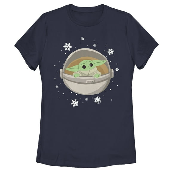 Women's Star Wars: The Mandalorian Christmas The Child Space Cruise  Graphic Tee Navy Blue Small