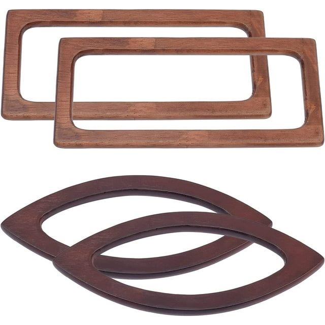 4 asas de repuesto ovaladas y rectangulares de madera para bolsos, ideales para la confección de bolsos y carteras.