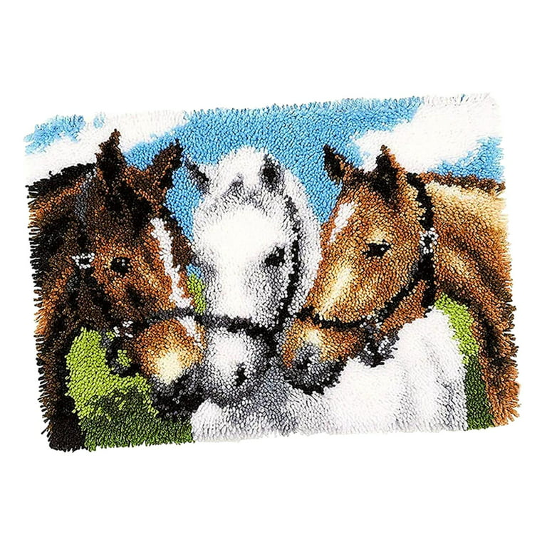 Horse Latch Hook Rug DIY Crafts Making Handmade Crocheting Needlework Mat Embroidered Material Home Decoration for Adults, Kids, Size: 50cmx38cm