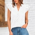 thumbnail image 6 of ZQUUVOU Women's Summer Short Sleeve Top V-Neck Solid Lace Ruffle Sleeve Casual Top Blouse White, 6 of 9