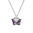 thumbnail image 1 of Silvertone Large Purple Butterfly with 6 AB Crystals Oh Come Let Us Adore Him Affirmation Ring Necklace, 1 of 2